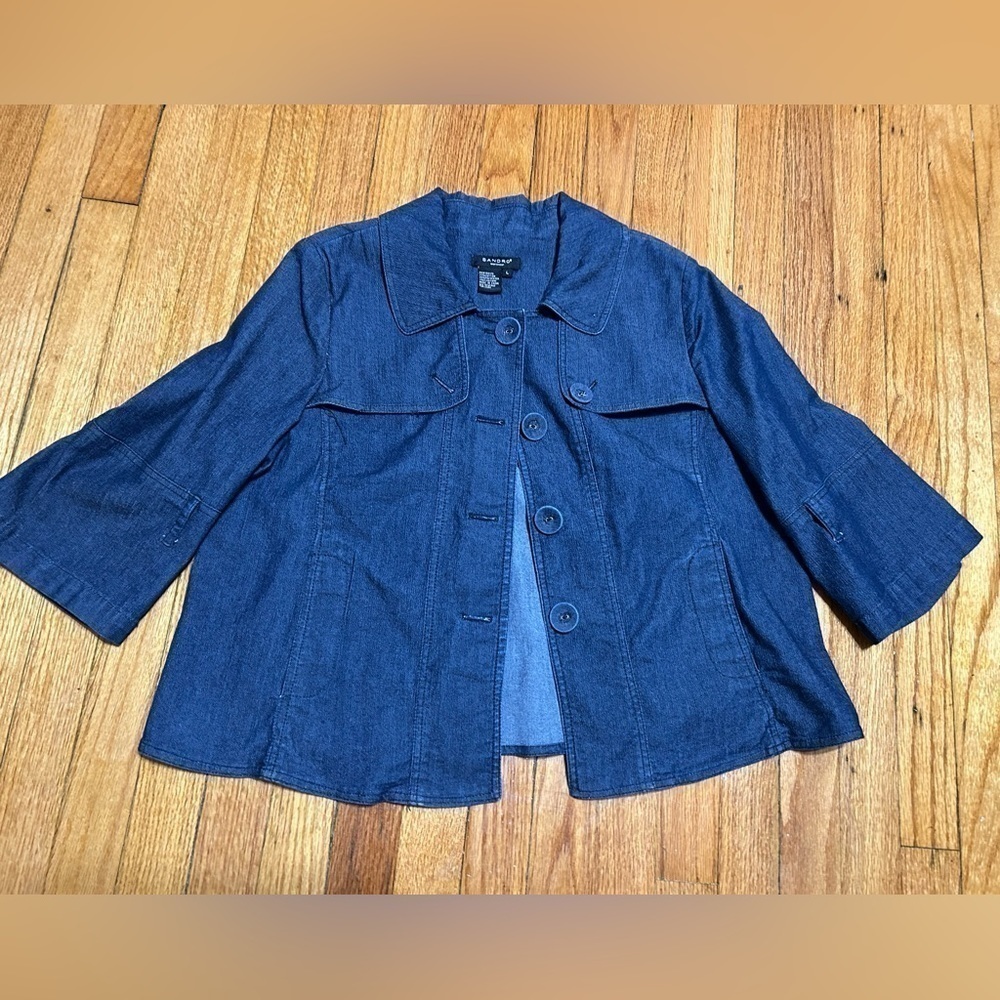 Sandro Women's 3/4 Sleeve Sportswear Denim Jean Jacket Blue Size Large